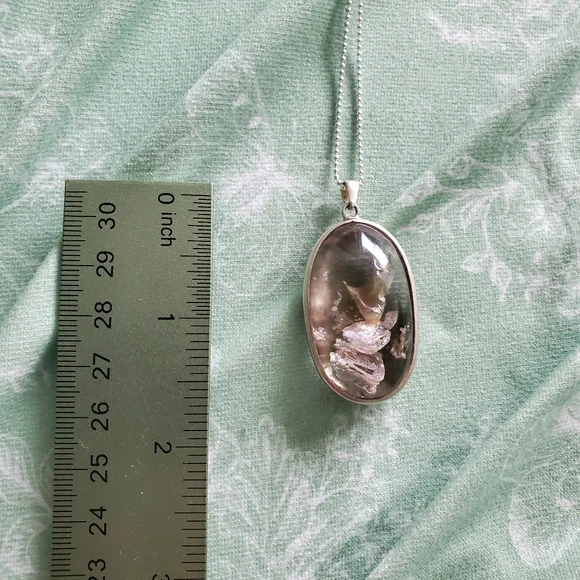 Rare Quartz Enhydro Quartz Set In Fine 990 Silver Necklace OOAK crystal Artisan - Picture 4 of 10